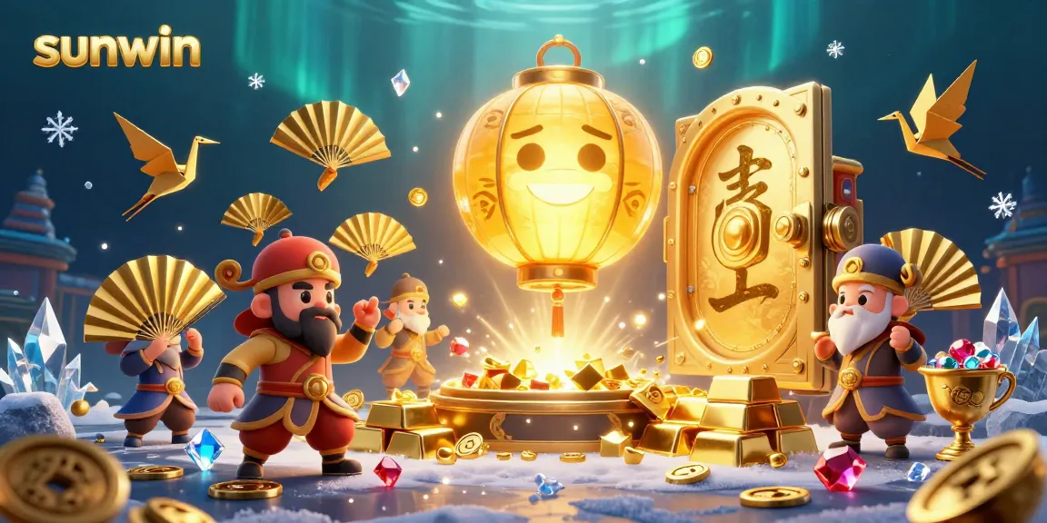 Experience thrilling wins at sunwin with a vibrant casino scene featuring lucky symbols and treasure!