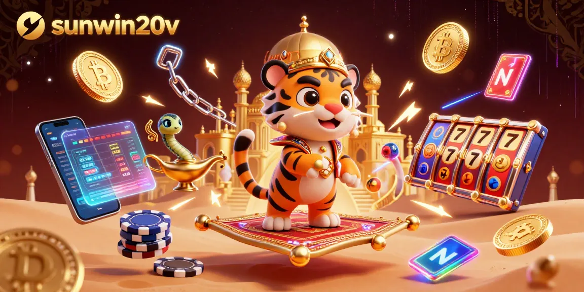 Spin and win big with sunwin20v in this vibrant 3D casino illustration depicting amazing gaming action.
