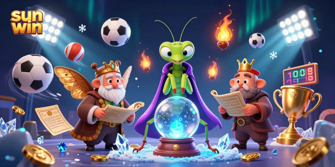 Engage with sun win sports betting insights featuring a mystical fortune teller and a wise librarian in a lively, colorful scene.
