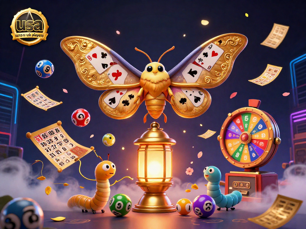 Experience excitement with usa betting sites for uk players featuring golden moths and vibrant casino elements.