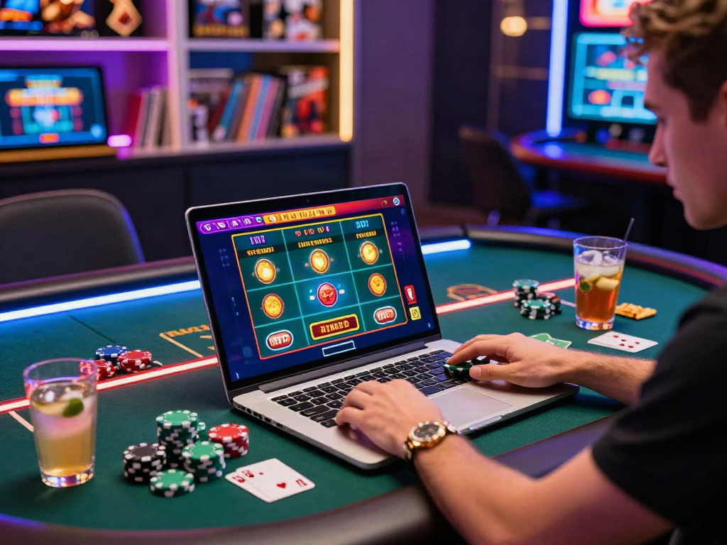 Engaging online gaming scene featuring non gamstop casinos UK with colorful games and casino decor.