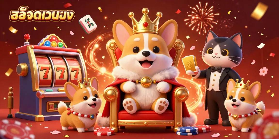 Experience สล็อตเว็บตรง thrills with a royal corgi and cat butler amid festive casino elements!