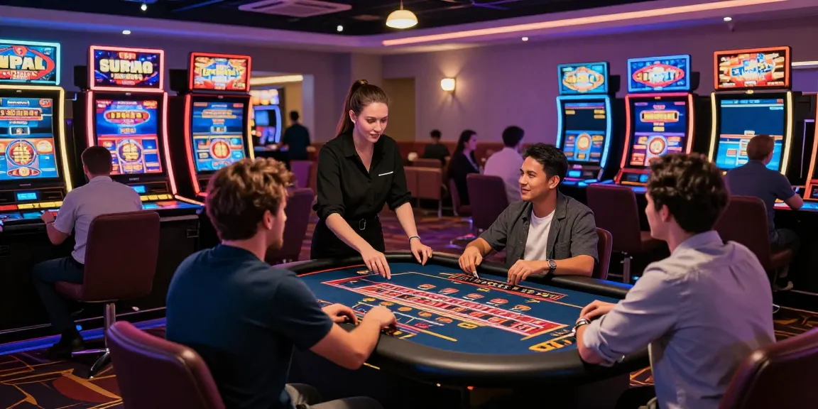 Players enjoying games at non GamStop casinos UK, vibrant atmosphere.