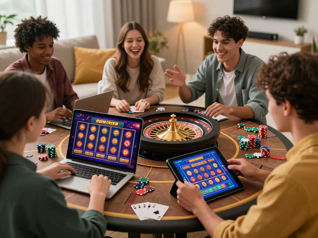 Engaging scene of diverse players enjoying non gamstop casinos uk in a cozy setting