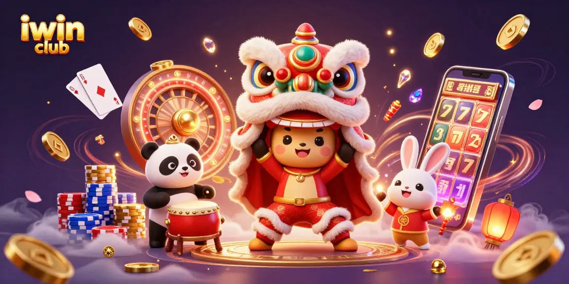 Experience the excitement at iwin club with a festive lion dance and vibrant casino elements.