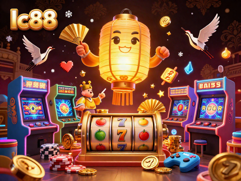 Engage with lc88's vibrant gaming experience featuring a golden lantern spirit and dynamic casino elements.