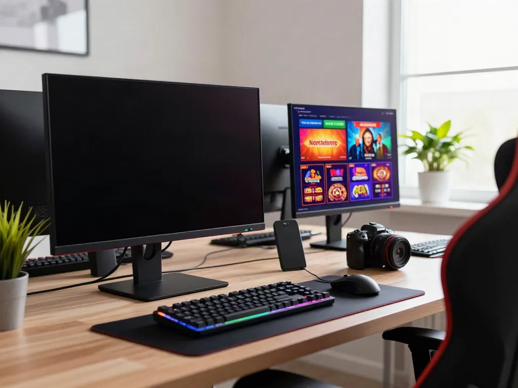 Engaging online gaming setup showcasing non GamStop casinos UK with vibrant screens and cozy ambiance.