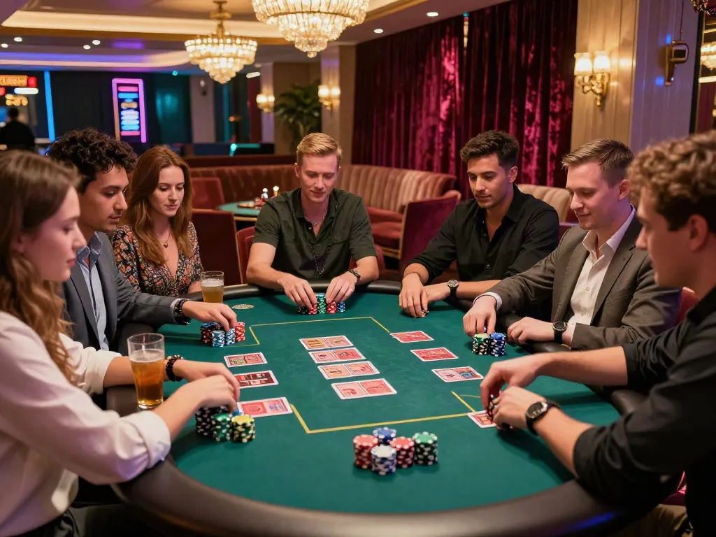 Exciting casino lounge setting showcasing non gamstop casinos UK with diverse friends enjoying gaming.