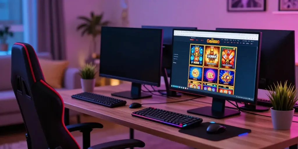 Engaging workspace showcasing non gamstop casinos uk with vibrant online gaming setup.