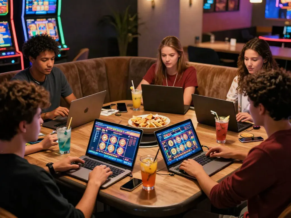 Engaging gaming scene at non gamstop casinos uk with friends enjoying online casino games.