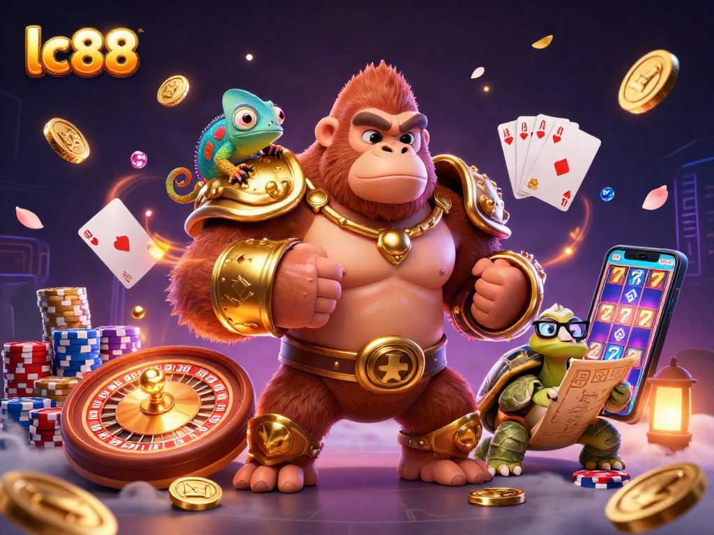 Join the lc88 gorilla king and his colorful companion in an epic gambling adventure.