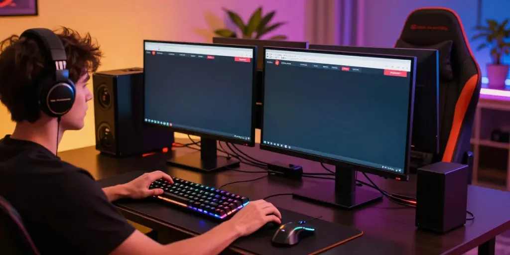 Enthusiastic player exploring non Gamstop casinos UK at a stylish gaming setup.