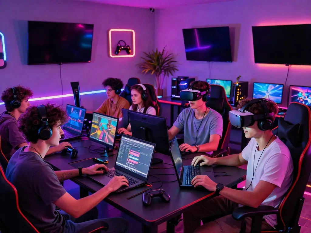 Exciting scene of friends enjoying non gamstop casinos uk in a vibrant gaming lounge.