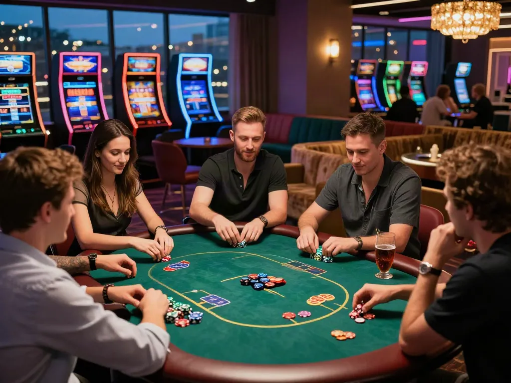 Enjoying a lively poker game at non Gamstop casinos UK with friends.
