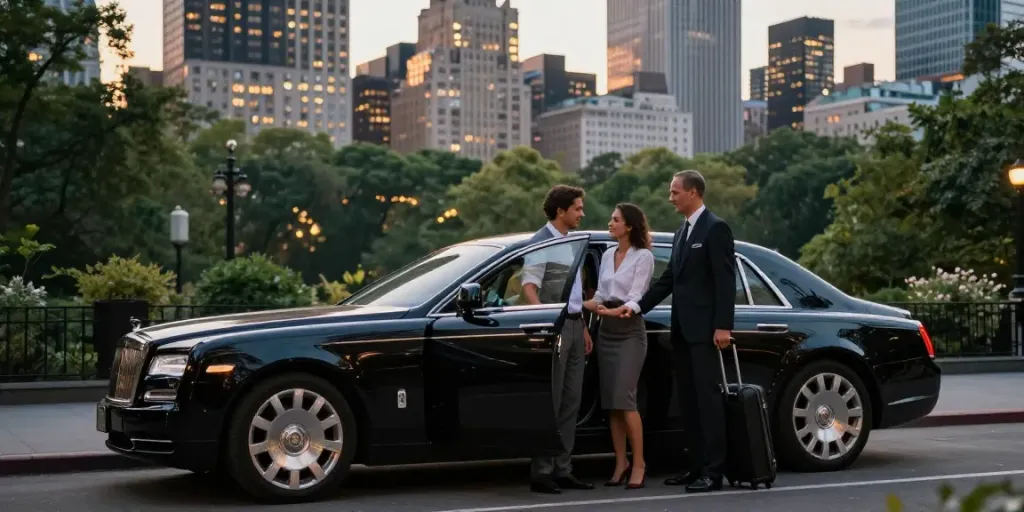 Elegant black car service NYC for upscale travelers during dusk.