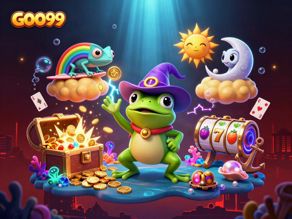 Win big with GOO99 in an exciting 3D casino environment full of vibrant imagery.