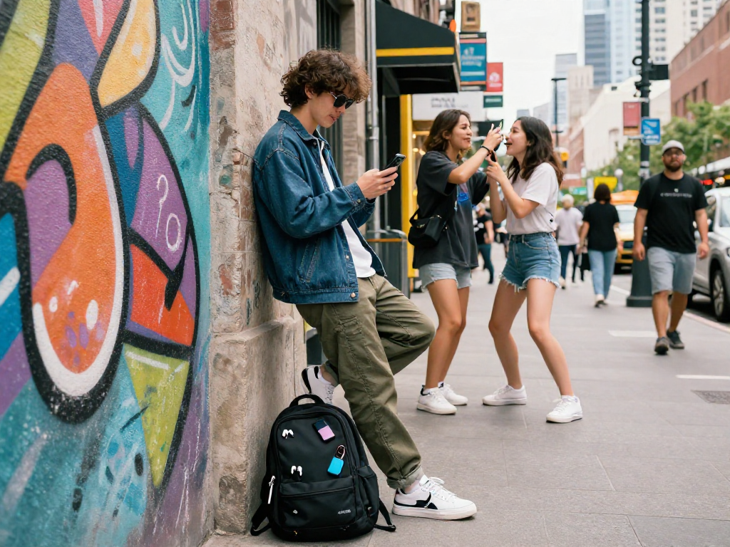 ai slut showcasing trendy streetwear in urban environment, capturing modern youth culture