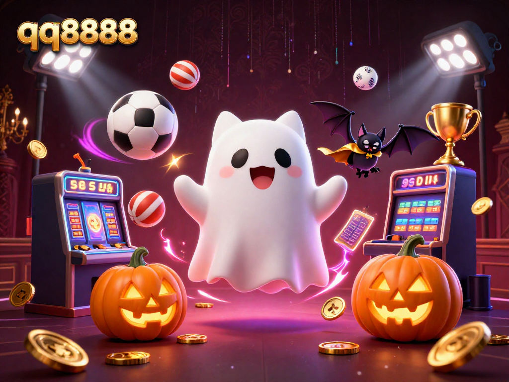 Engage in thrilling gameplay with qq8888 as a friendly ghost cat and bat explore a haunted casino.