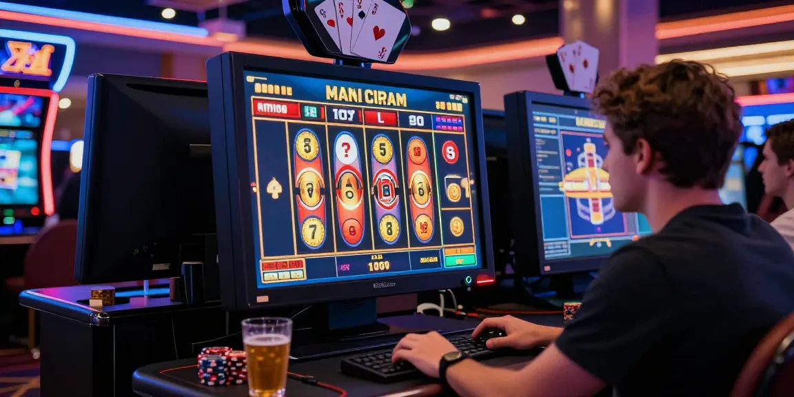 Exciting game moment at non gamstop casinos uk with neon lights and slot game.