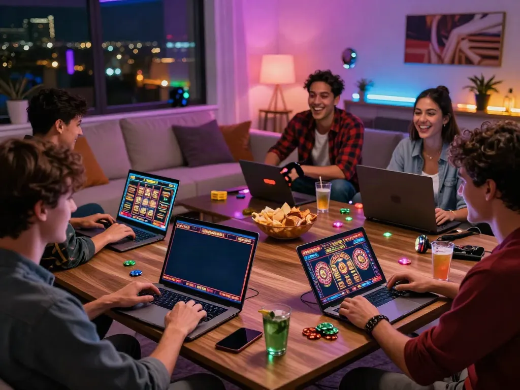 Group enjoying non gamstop casinos uk games in a cozy living room.
