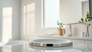 Bright mirror light mirror illuminating a modern bathroom's stylish interior decor.