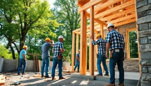 New Jersey General Contractor team diligently constructing a residential project in a lush natural setting.