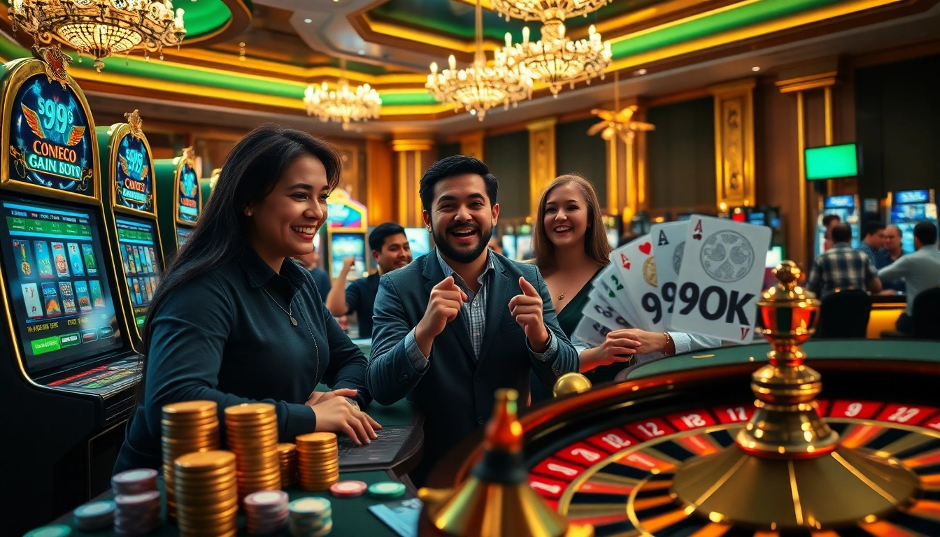 Exciting gambling scene showcasing https://99okwin.live with poker chips and casino elements.