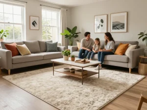 Affordable carpets London showcased in a cozy living room with a warm atmosphere.