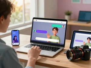 Engaging with crush on ai through a virtual character chat interface in a modern workspace
