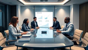 Law firm in the US showcasing a modern Miami office with diverse attorneys collaborating in a strategic meeting.