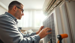 AC Repair Tampa technician expertly fixing air conditioning unit in bright living room