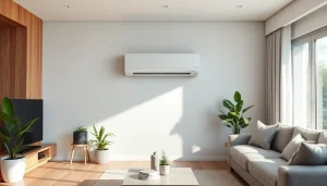 Efficient mini split ac showcased in a stylish living room with bright natural light and modern decor.
