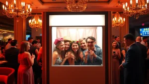 Captivating photo booth rental Chicago attracting guests with lively props and stylish decor.