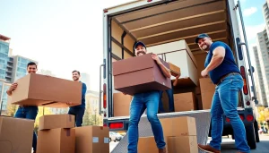 Movers from moving companies calgary efficiently loading furniture into a truck.