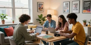 Students enjoying their study time together in modern Northampton student accommodation.
