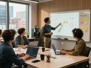 Spicy AI developers collaborating in a modern office, showcasing innovative tech dynamics.