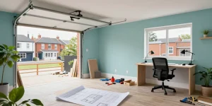 Garage conversions in Bristol transforming cluttered spaces into stylish home offices with professional craftsmanship.