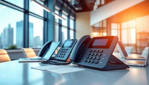 Explore advanced business phone systems in a sleek, modern office setup.