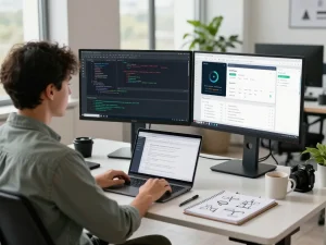 open claw personal AI assistant displayed on dual monitors in a tech workspace