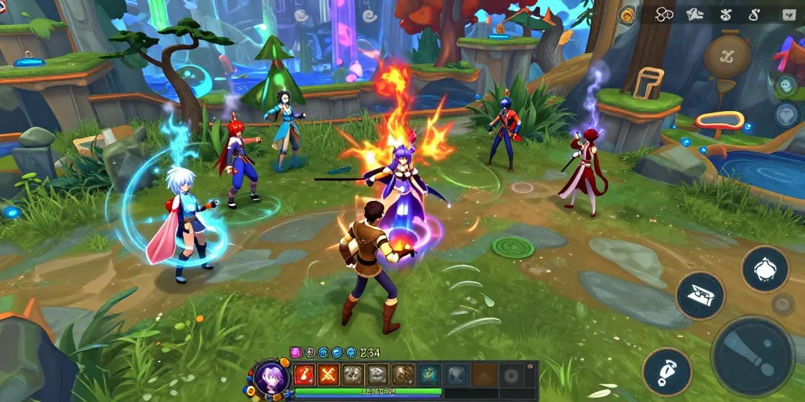 Engaging scene of diverse characters in interactive hentai games online, showcasing colorful fantasy RPG elements and dynamic gameplay atmosphere.