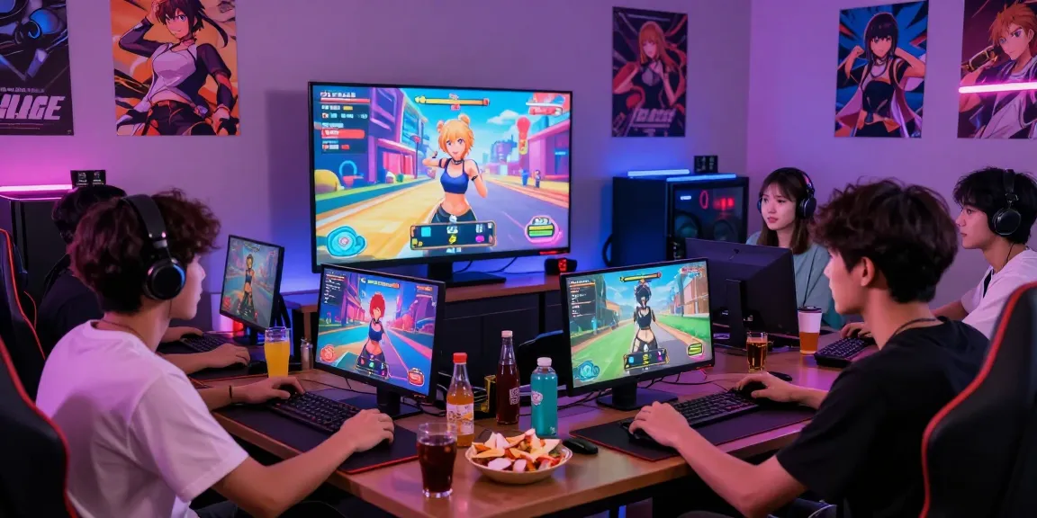 Engaging scene of friends playing a hentai game together, highlighting excitement and community.