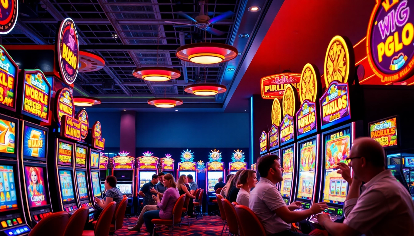 Slot gampang menang di kasino dengan pemain bahagia menikmati pengalaman bermain.