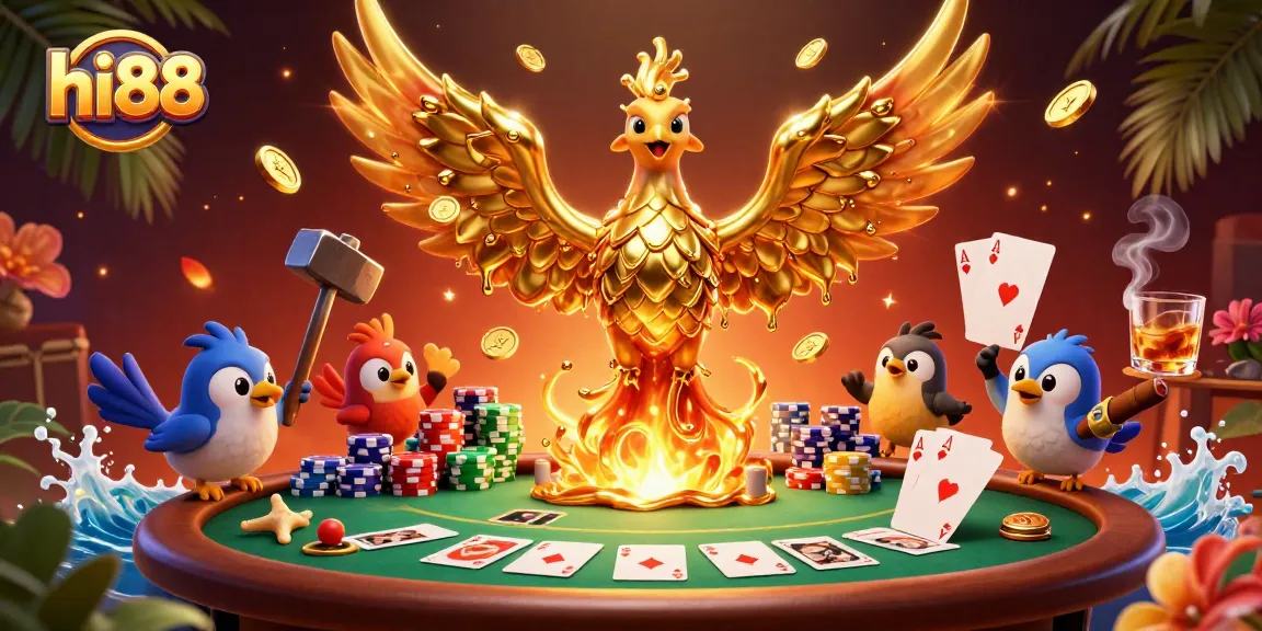 Experience thrilling gameplay with hi88, featuring a golden phoenix and poker elements.