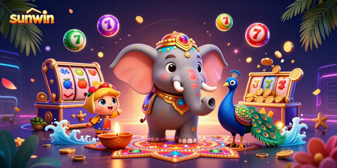 Engage with sunwin's vibrant 3D casino scene showcasing lottery elements and lucky characters.