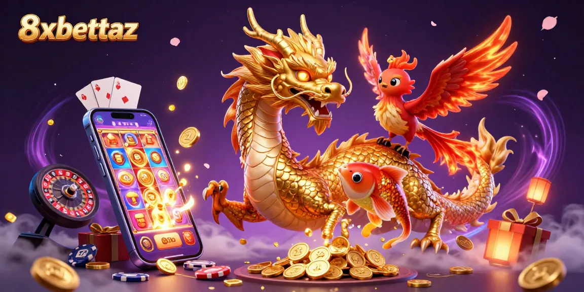 Experience exciting slots and winnings with 8xbettaz in this vibrant casino illustration.