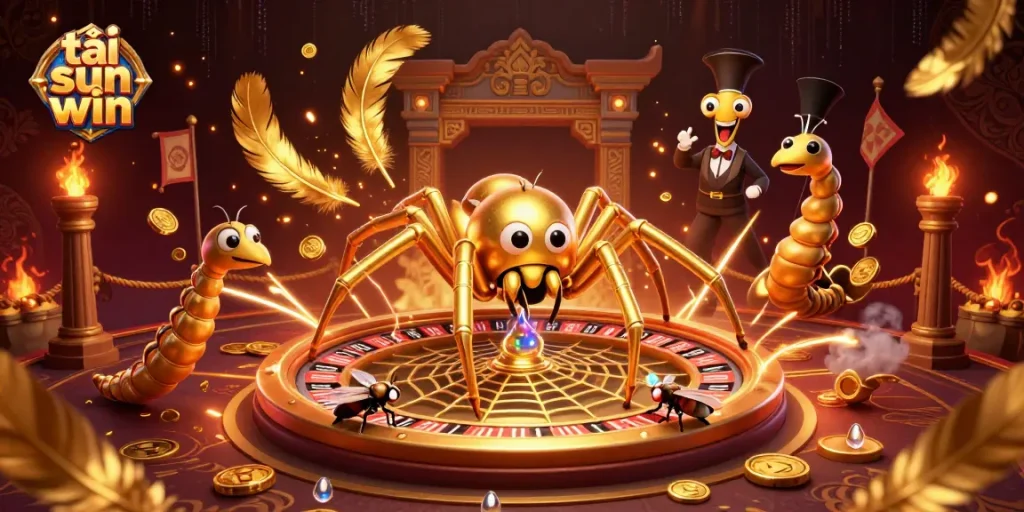 Place your bets with the golden spider in this vibrant tải sun win casino scene