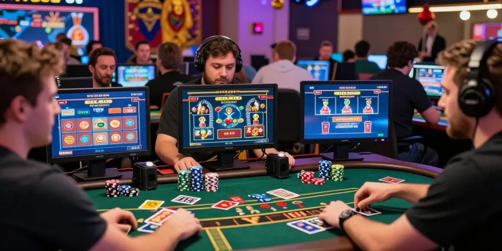 Explore the vibrant world of non UK casinos at https://dsam.org.uk with diverse players enjoying live dealer games and colorful gaming elements.