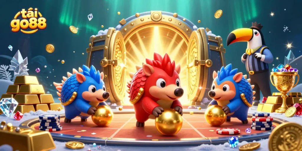 Experience thrills with tải go88 as rival pangolins roll through a vibrant casino-themed scene.