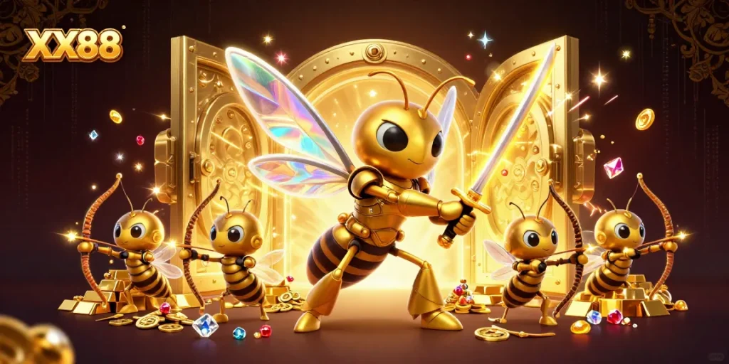 Experience the thrill of XX88 with vibrant 3D characters and dazzling casino treasures.